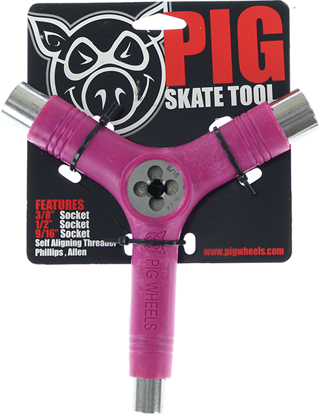 PIG SKATE TOOL-NEON PINK tri-socket/threader