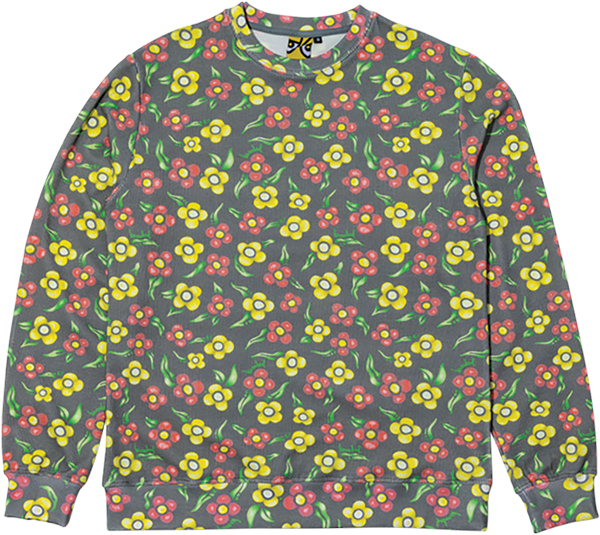 KROOKED PAINTED FLOWERS WAFFLE KNIT CREW MULTI