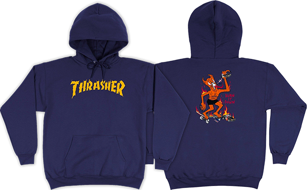 THRASHER BURN IT DOWN HOODIE NAVY