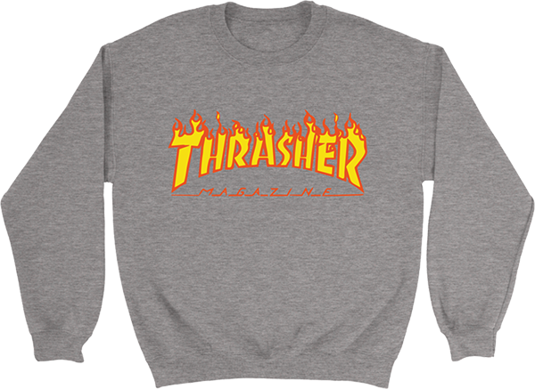 THRASHER FLAME LOGO CREW/SWT GREY