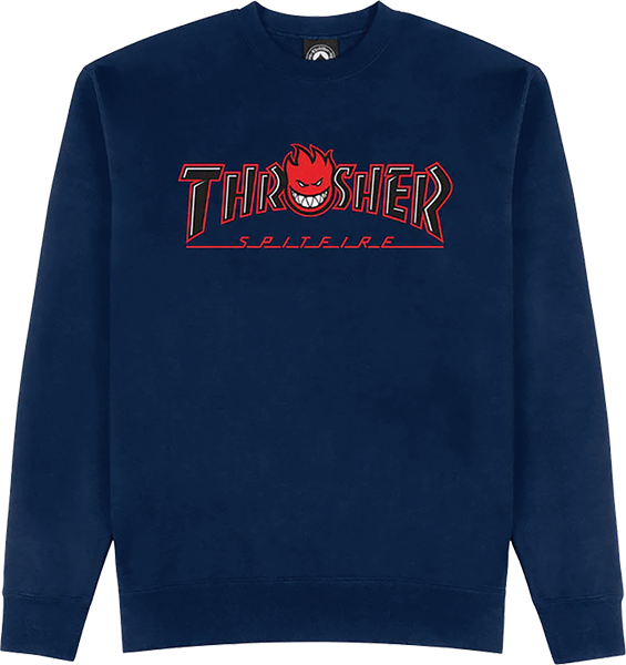 THRASHER X SF BIG HEAD OUTLINE CREW NAVY