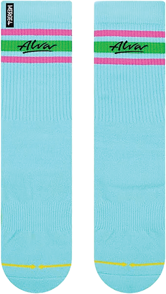 ALVA STRIPES MERGE4 CREW SOCK CYAN