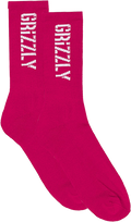 GRIZZLY STAMP CREW SOCKS PINK/WHT 1pr *sale*