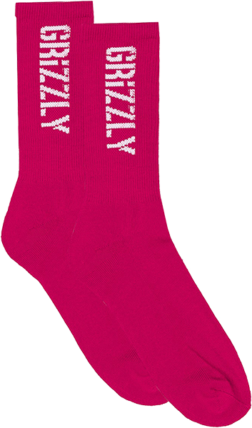 GRIZZLY STAMP CREW SOCKS PINK/WHT 1pr *sale*