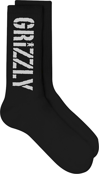 GRIZZLY STAMP CREW SOCKS-BLK/WHT 1pr *sale*