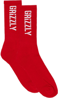 GRIZZLY STAMP CREW SOCKS RED/WHT 1pr *sale*