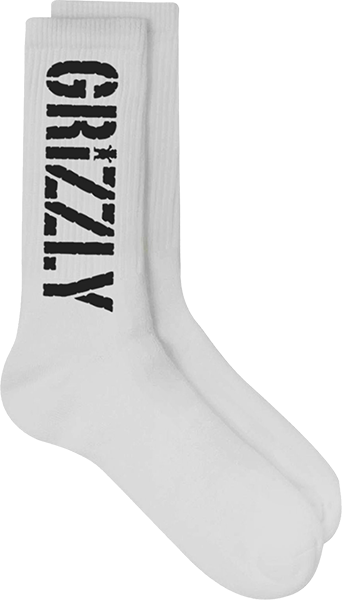 GRIZZLY STAMP CREW SOCKS-WHT/BLK 1pr *sale*