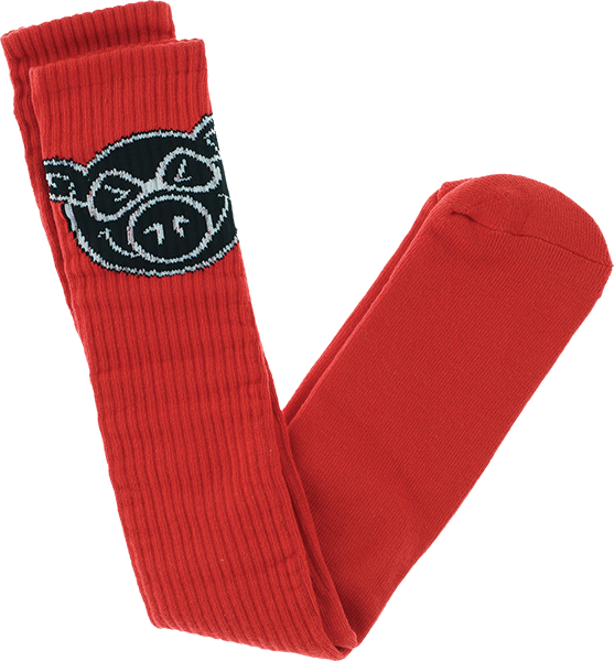 PIG HEAD TALL SOCKS RED 1pr sale