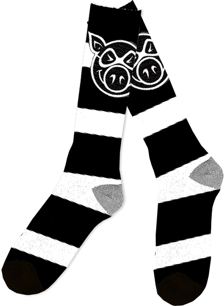 PIG HEAD STRIPE TALL SOCKS BLACK/WHITE 1pr sale