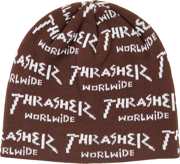 THRASHER WORLWIDE SKULLY BEANIE BROWN