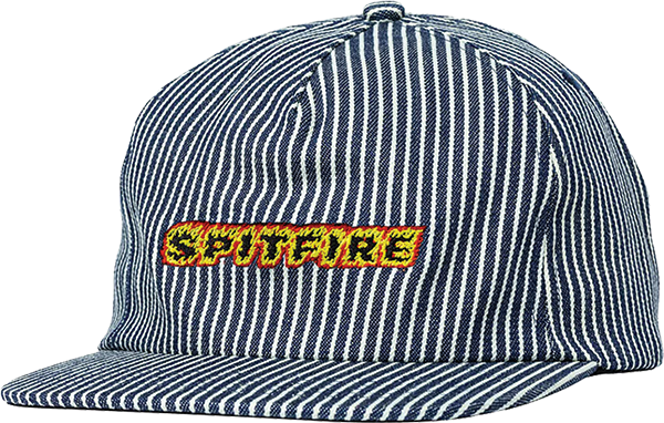 SPITFIRE FLAMES SCRIPT STRAPBACK HAT INDIGO STRIPE