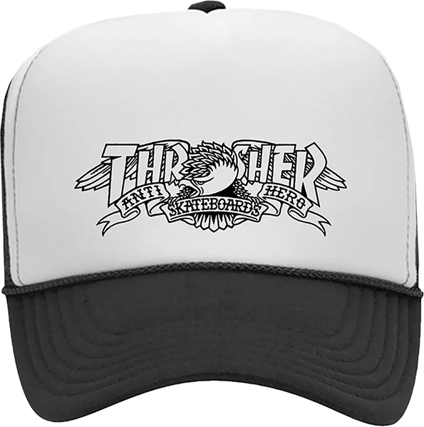 THRASHER ANTI HERO MAG BANNER TRKR HAT ADJ-BLK/WHT