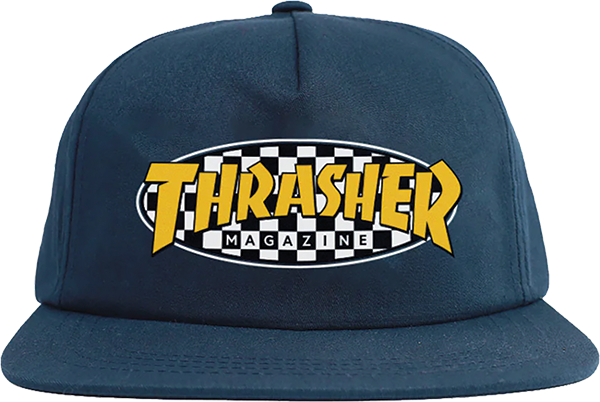 THRASHER CHECKERED OVAL HAT ADJ-NAVY