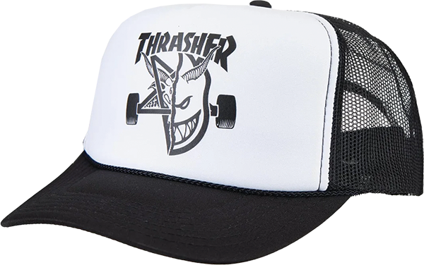 THRASHER SF THRASH AND BURN MESH HAT ADJ-BK/WT/BK