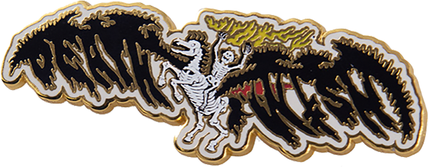 DEATHWISH SKELETON HORSE RIDER LAPEL PIN 2.3"