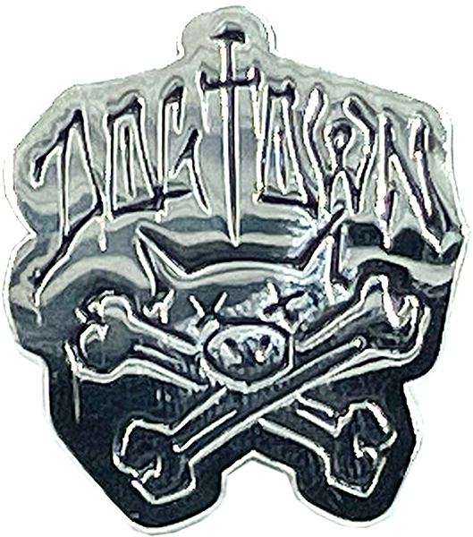 DOGTOWN PIG AND CROSSBONES ENAMEL PIN 1.5" SIL/BLK