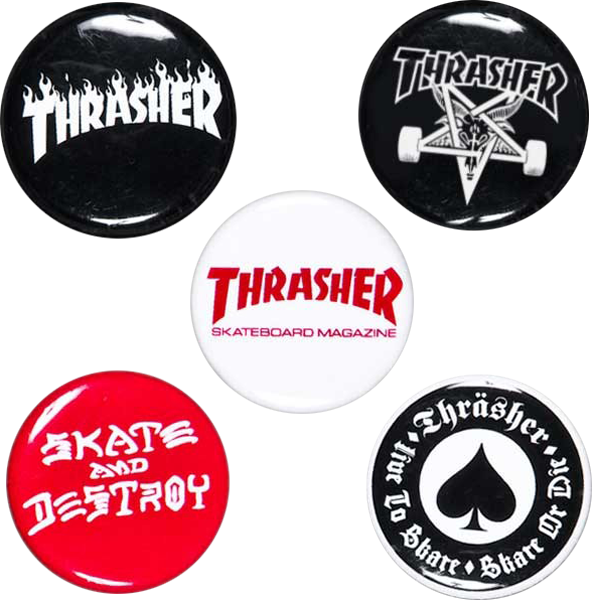 THRASHER LOGO BUTTON PINS 5 PACK