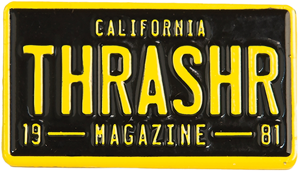 THRASHER LICENSE PLATE LAPEL PIN BLK/YEL